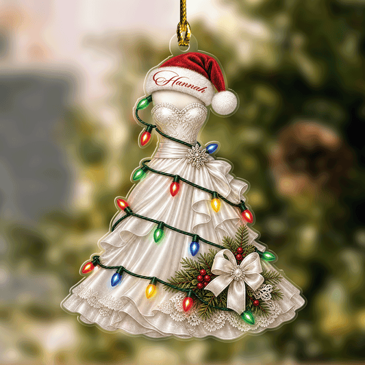 Personalized Wedding Dress Christmas Lights Acrylic Ornament