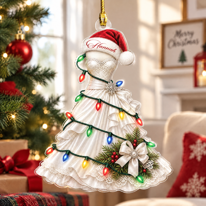 Personalized Wedding Dress Christmas Lights Acrylic Ornament, view 3
