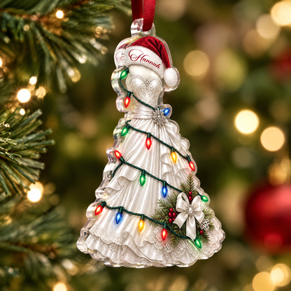 Personalized Wedding Dress Christmas Lights Acrylic Ornament, view 4