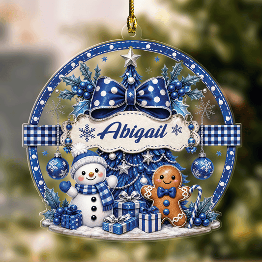 Personalized Snowman and Gingerbread Bow Name Acrylic Ornament