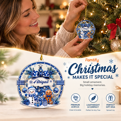 Personalized Snowman and Gingerbread Bow Name Acrylic Ornament, view 2