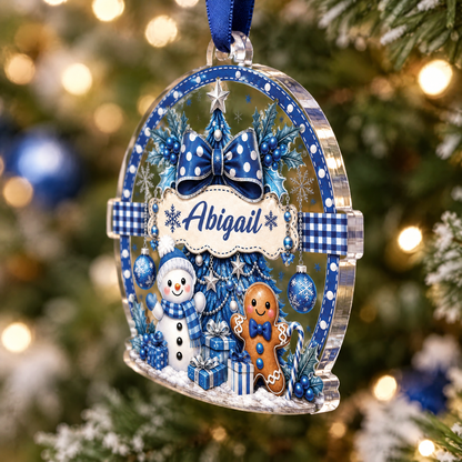Personalized Snowman and Gingerbread Bow Name Acrylic Ornament, view 4