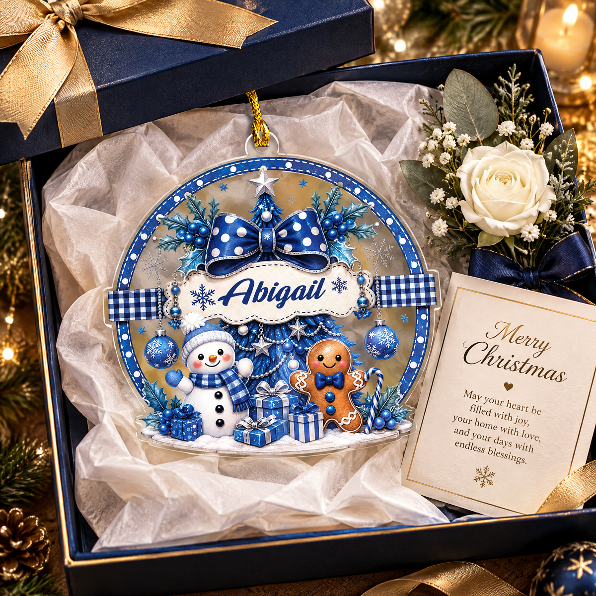 Personalized Snowman and Gingerbread Bow Name Acrylic Ornament, view 5