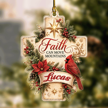 Personalized Faith Can Move Mountains Cross Cardinal Acrylic Ornament