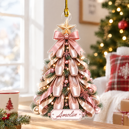 Personalized Ballet Shoes Christmas Tree Name Acrylic Ornament, view 3