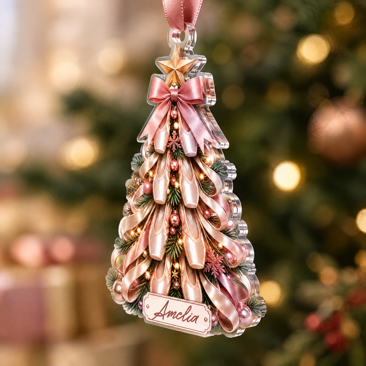 Personalized Ballet Shoes Christmas Tree Name Acrylic Ornament, view 4