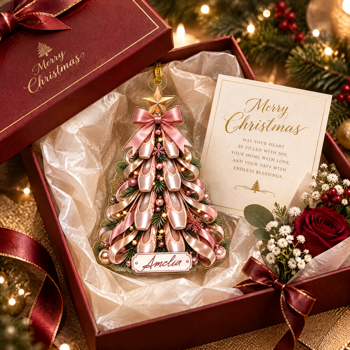 Personalized Ballet Shoes Christmas Tree Name Acrylic Ornament, view 5