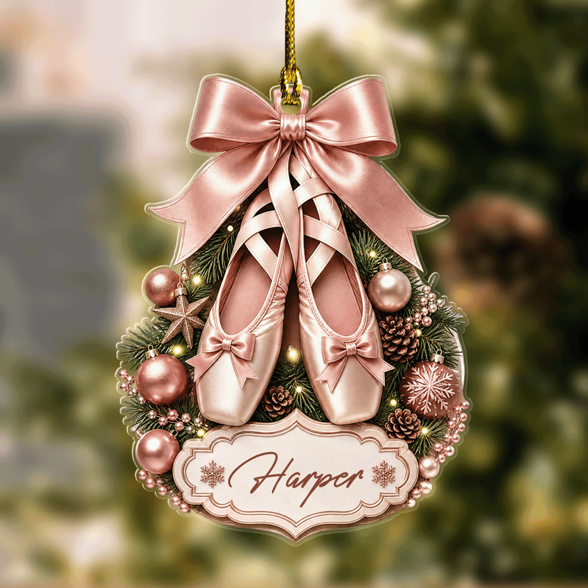 Personalized Pointe Shoes Bow Name Acrylic Ornament