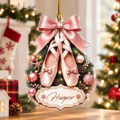 Personalized Pointe Shoes Bow Name Acrylic Ornament, view 3