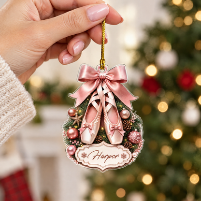 Personalized Pointe Shoes Bow Name Acrylic Ornament, view 6