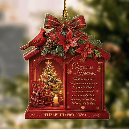 Personalized Christmas In Heaven Memorial Cardinal Acrylic Ornament