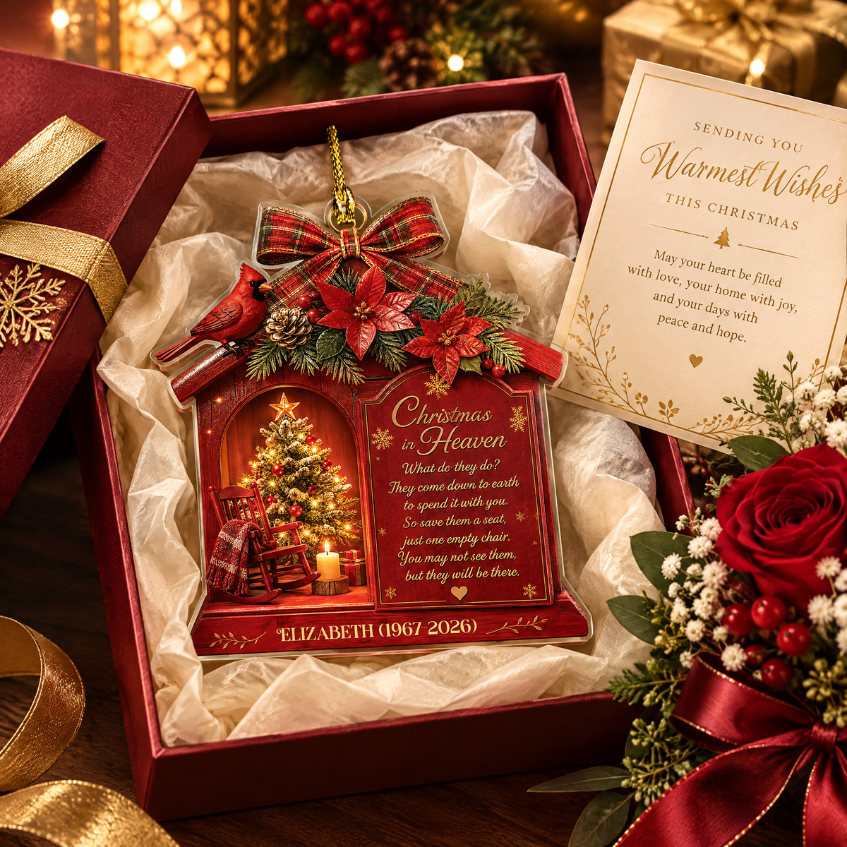 Personalized Christmas In Heaven Memorial Cardinal Acrylic Ornament, view 4