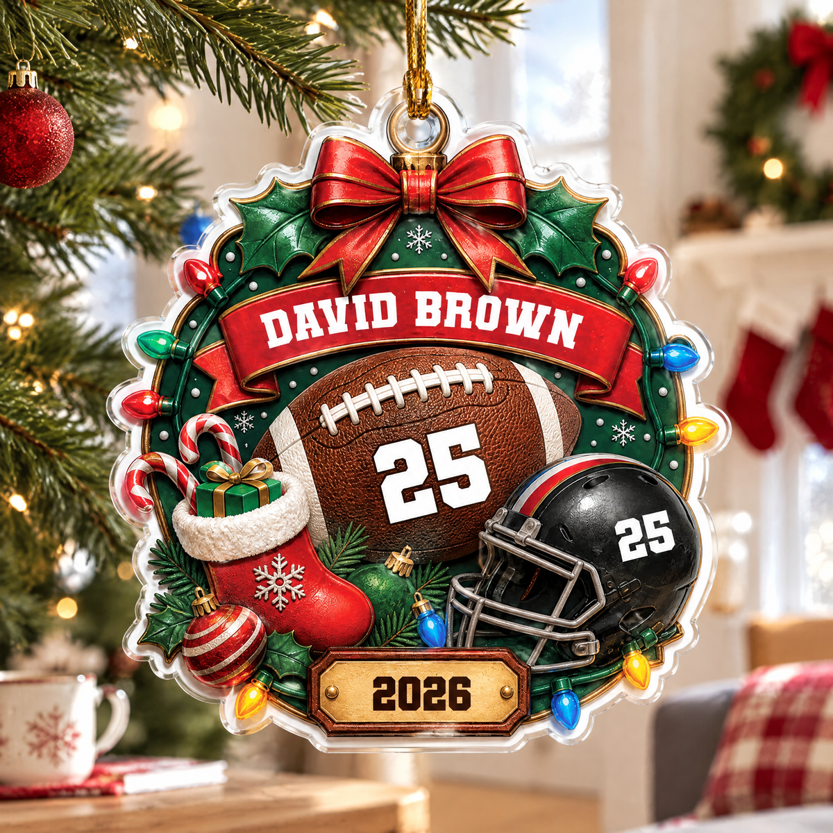 Personalized Football Player Name Number Acrylic Ornament, view 3