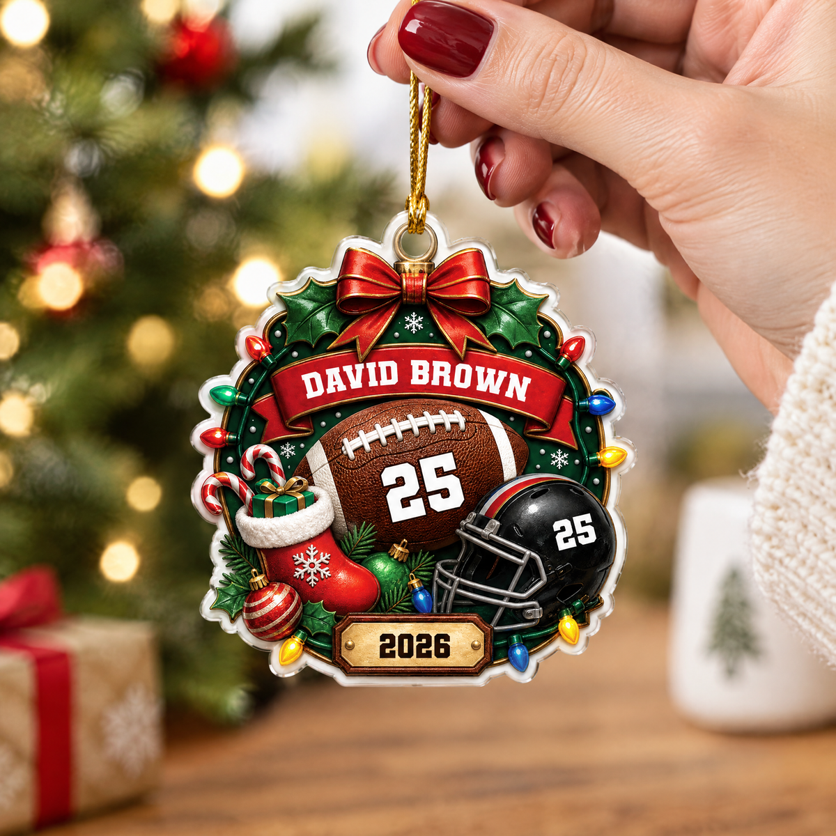 Personalized Football Player Name Number Acrylic Ornament, view 6