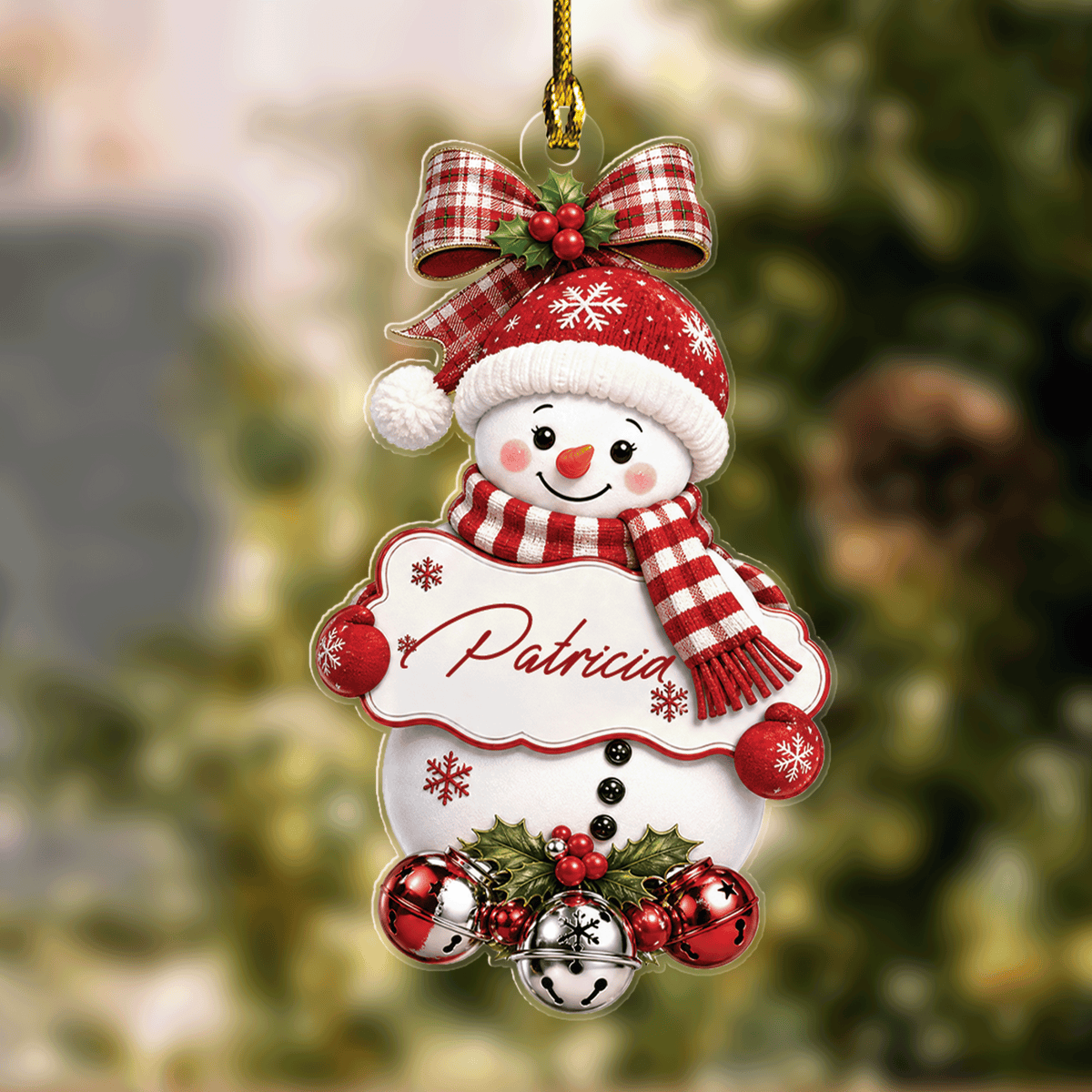 Personalized Snowman Name Sign Jingle Bells Acrylic Ornament