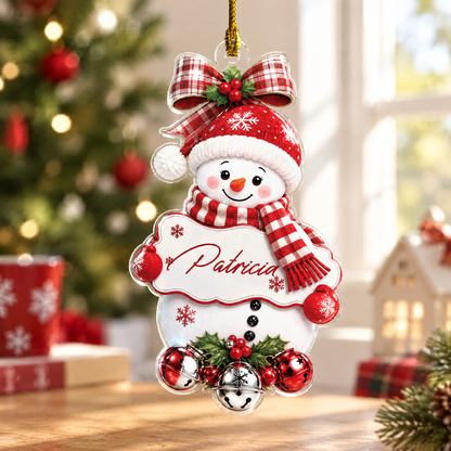 Personalized Snowman Name Sign Jingle Bells Acrylic Ornament, view 3