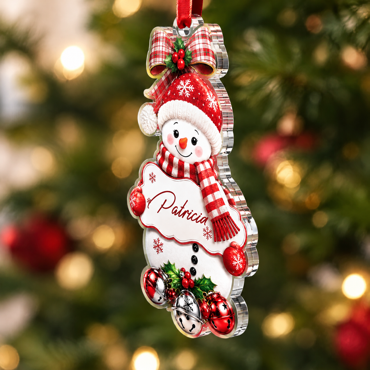 Personalized Snowman Name Sign Jingle Bells Acrylic Ornament, view 4