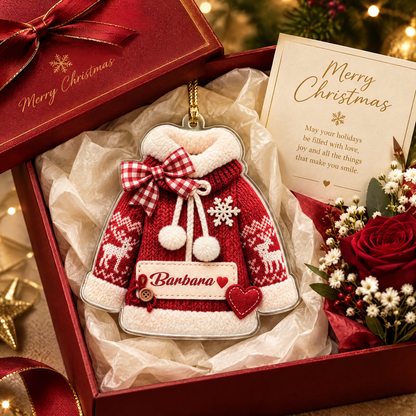 Personalized Knit Christmas Sweater Name Acrylic Ornament, view 5