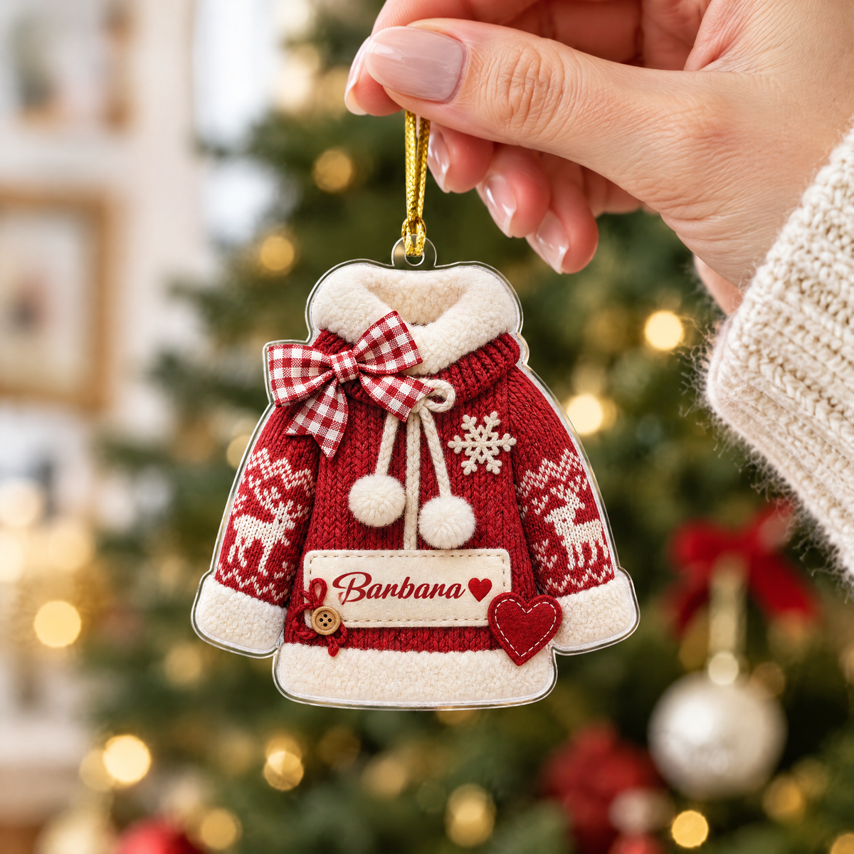 Personalized Knit Christmas Sweater Name Acrylic Ornament, view 6