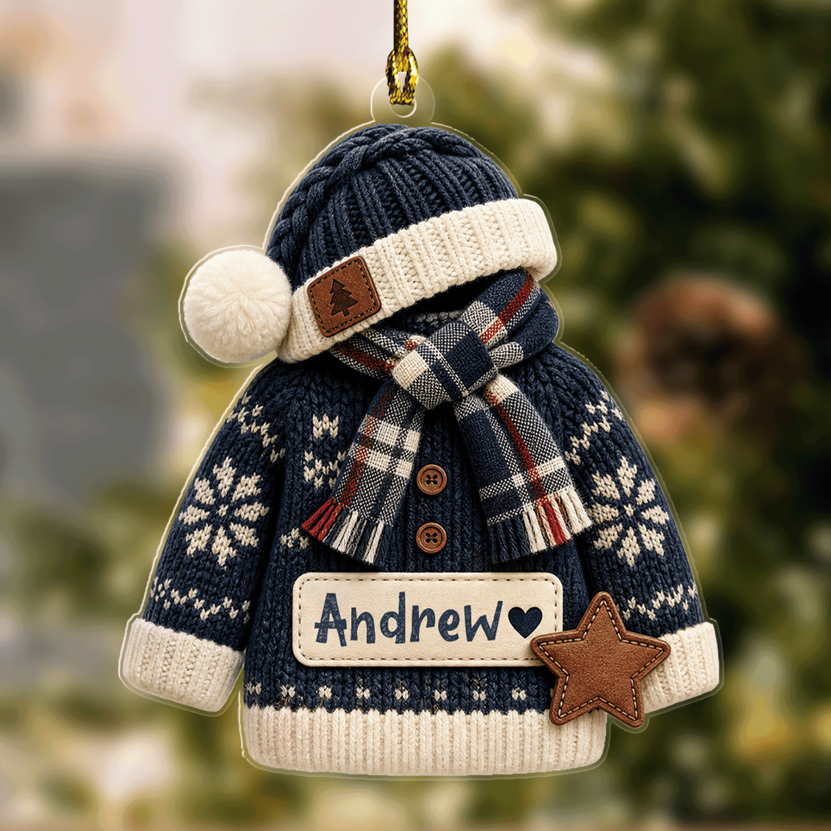 Personalized Knit Sweater Hat and Scarf Name Acrylic Ornament