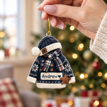 Personalized Knit Sweater Hat and Scarf Name Acrylic Ornament, view 6
