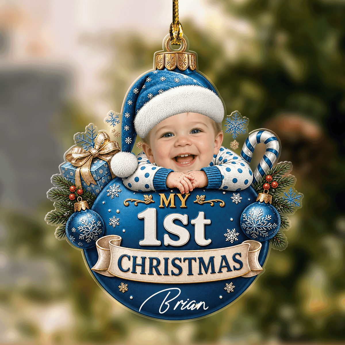 Personalized My 1st Christmas Baby Photo Acrylic Ornament, view 2