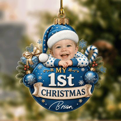Personalized My 1st Christmas Baby Photo Acrylic Ornament, view 2
