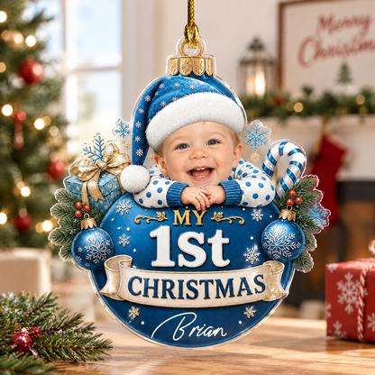 Personalized My 1st Christmas Baby Photo Acrylic Ornament, view 4