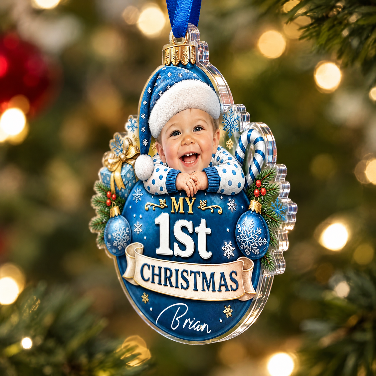 Personalized My 1st Christmas Baby Photo Acrylic Ornament, view 5