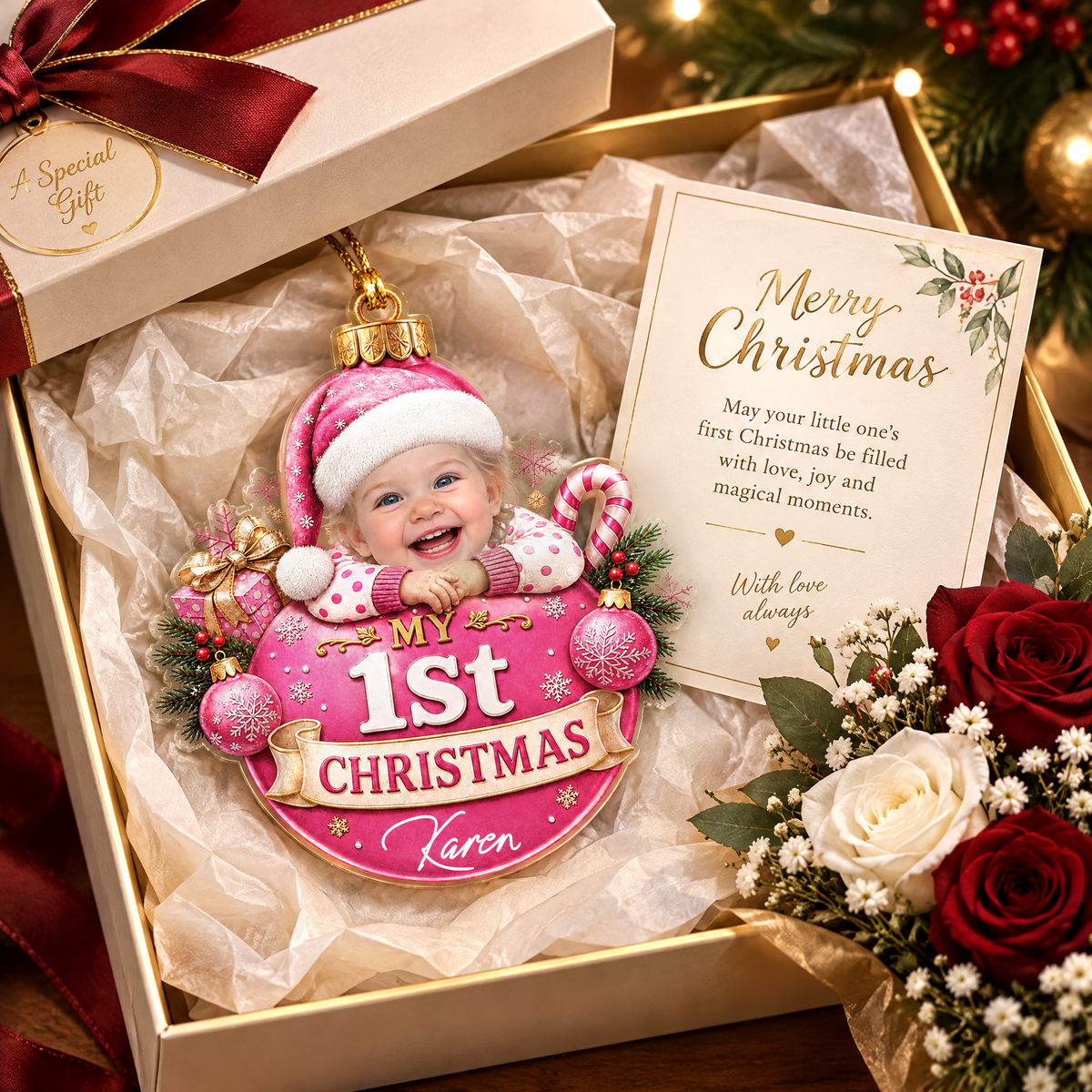Personalized My 1st Christmas Baby Photo Acrylic Ornament, view 6