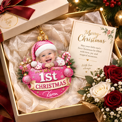 Personalized My 1st Christmas Baby Photo Acrylic Ornament, view 6