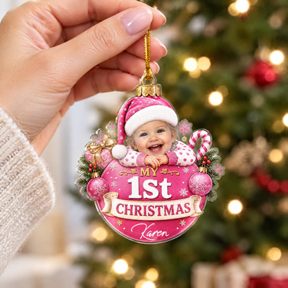 Personalized My 1st Christmas Baby Photo Acrylic Ornament, view 7