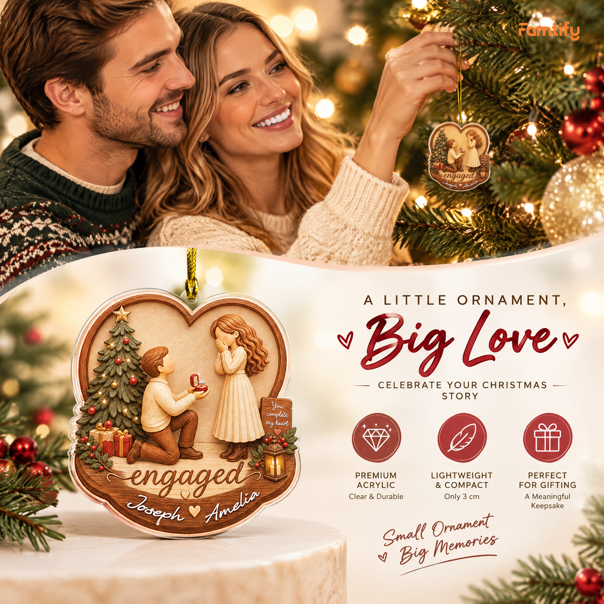 Personalized Engaged Couple Proposal Acrylic Ornament, view 2