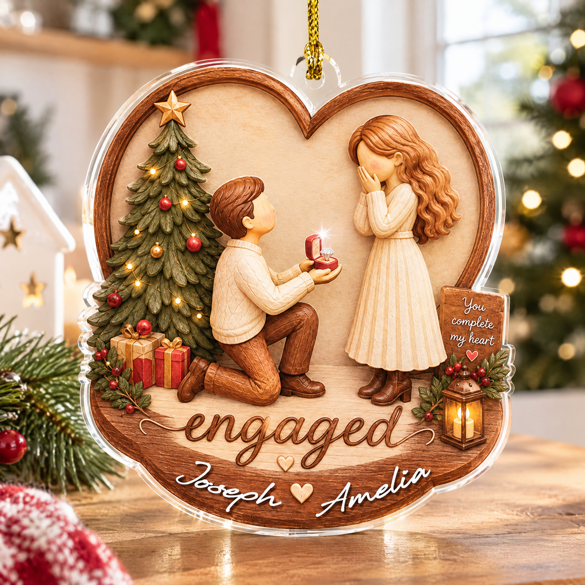 Personalized Engaged Couple Proposal Acrylic Ornament, view 3