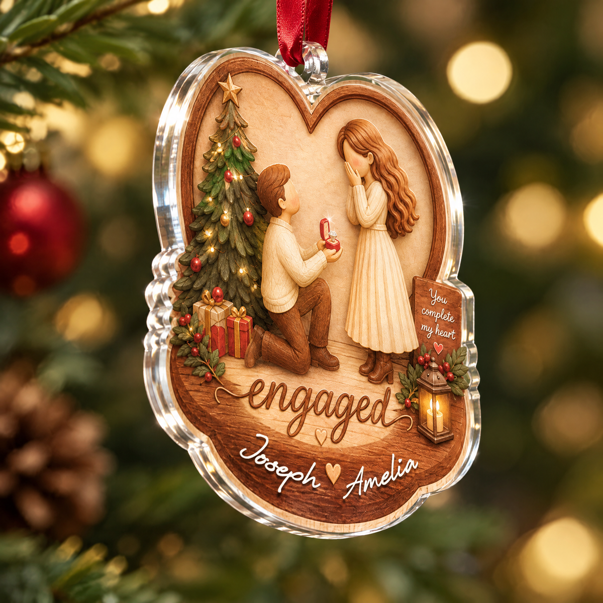 Personalized Engaged Couple Proposal Acrylic Ornament, view 4
