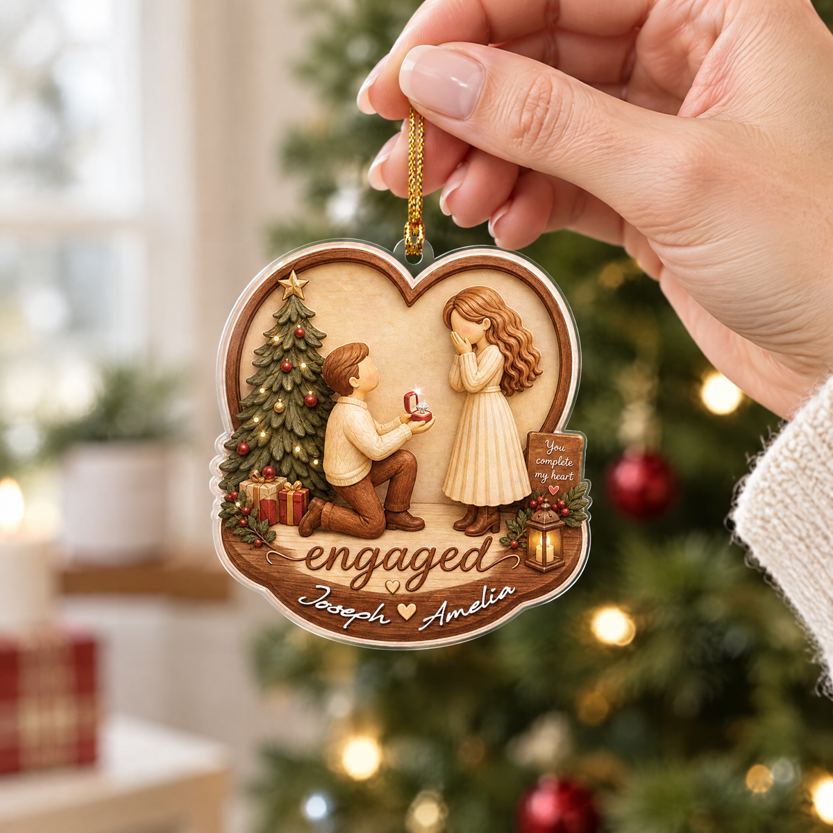 Personalized Engaged Couple Proposal Acrylic Ornament, view 6