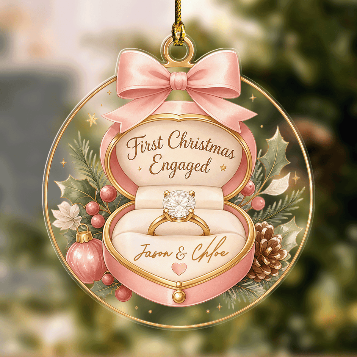 Personalized First Christmas Engaged Ring Box Acrylic Ornament
