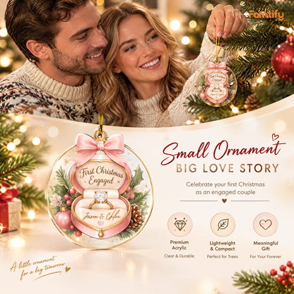 Personalized First Christmas Engaged Ring Box Acrylic Ornament, view 2