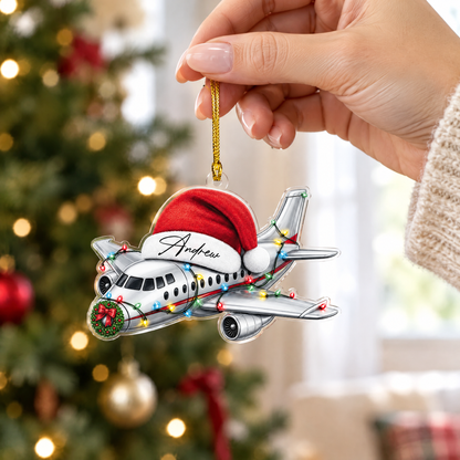 Personalized Airplane Santa Hat Name Acrylic Ornament, view 6