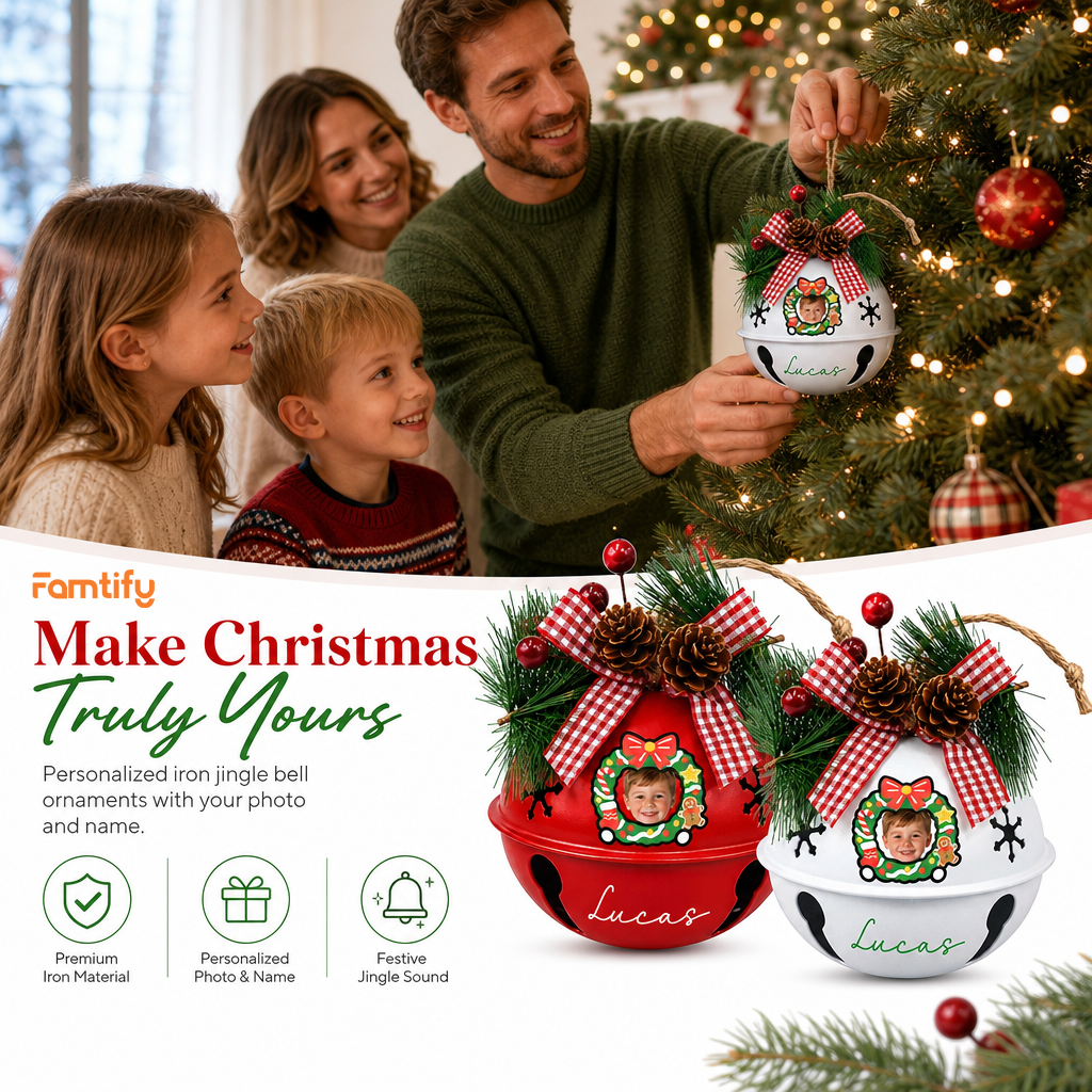 Personalized jingle bell ornament color options, durable iron, 8 cm ornament