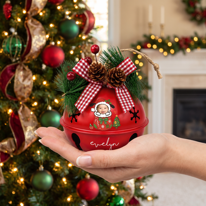 Custom puppy Santa gift sack baby jingle bell ornament with name for holiday decor
