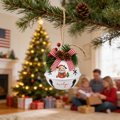 Personalized puppy Santa gift sack baby jingle bell ornament for family Christmas memories