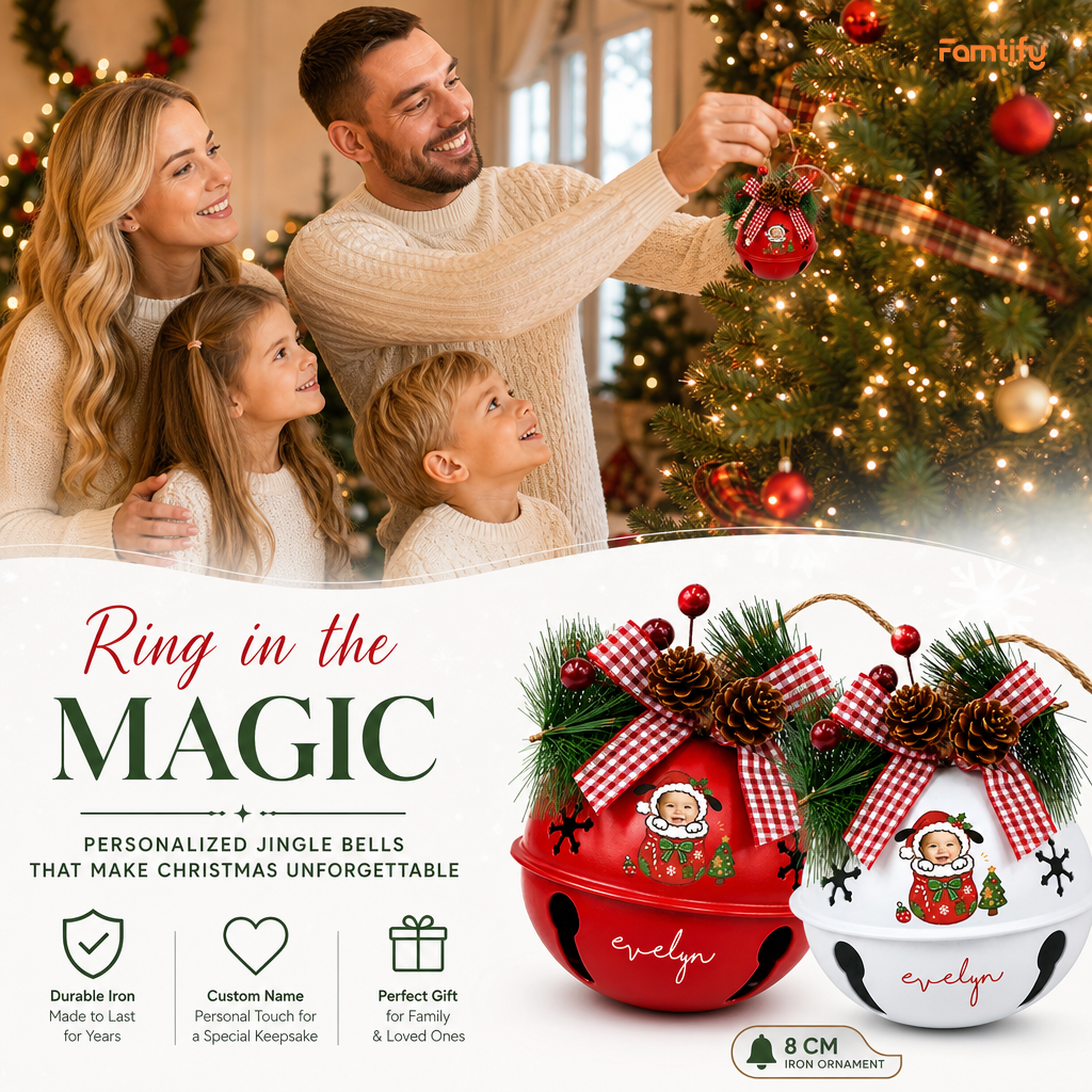 Personalized jingle bell ornament color options, durable iron, 8 cm ornament