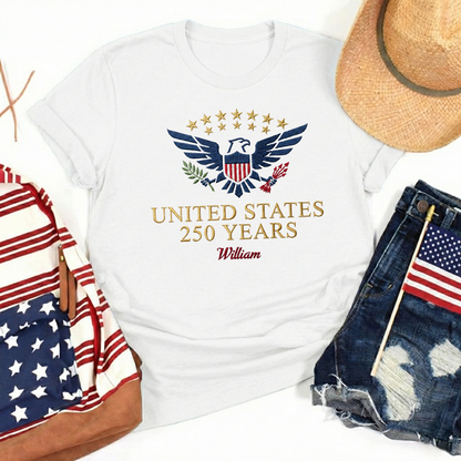 Custom Embroidered USA 250 Years T-Shirt – Semiquincentennial Patriotic Tee