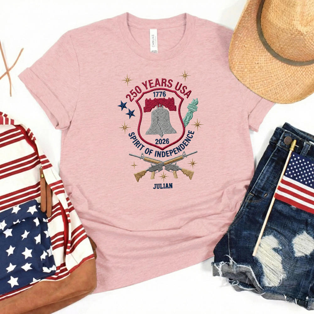 USA 250 Years of Freedom Embroidered T-Shirt - Classic Patriotic Gift