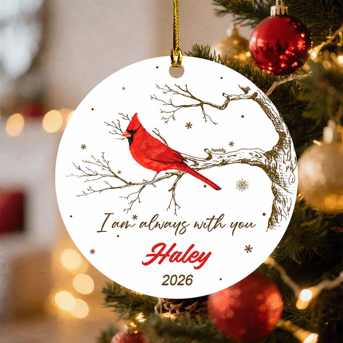 I'm Always With You personalized cardinal memorial ceramic ornament with name and year 2026