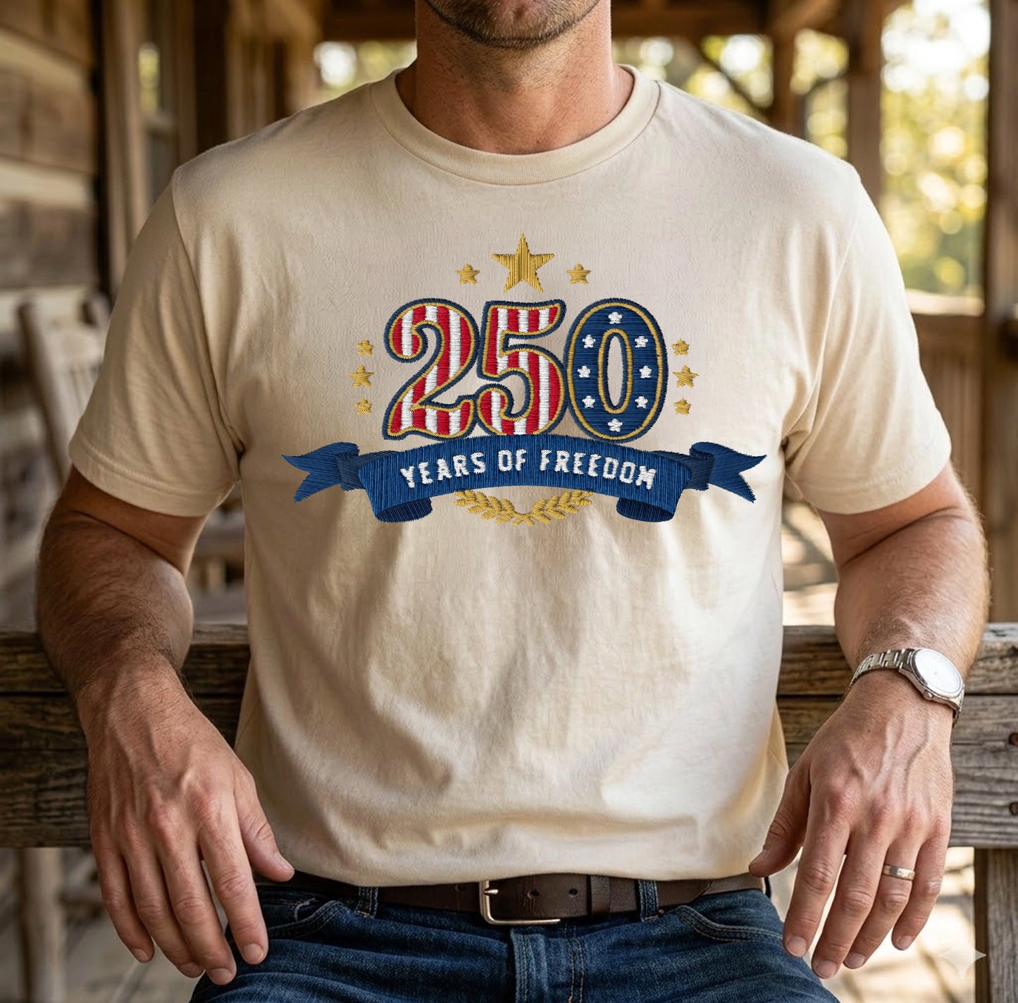 Liberty & Freedom 250 Years - Embroidered Eagle T-Shirt