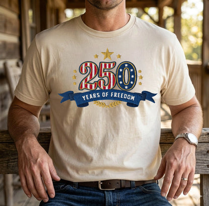 Liberty & Freedom 250 Years - Embroidered Eagle T-Shirt