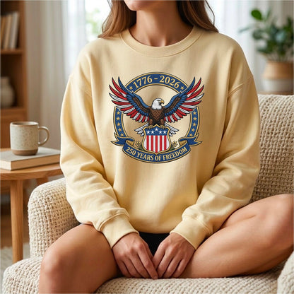 1776–2026 USA Flag Embroidered Sweatshirt - 250th Anniversary Patriotic Shirt
