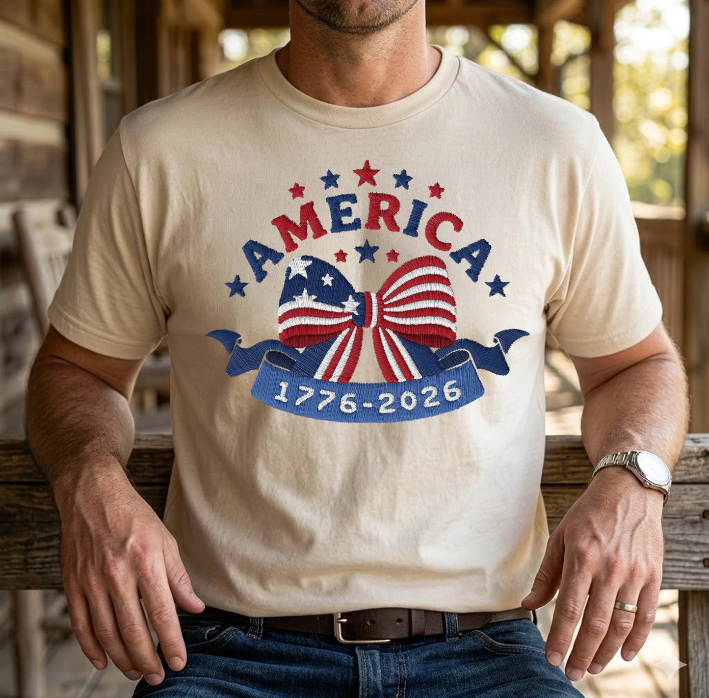 Embroidered America 250 - Patriotic T-Shirt